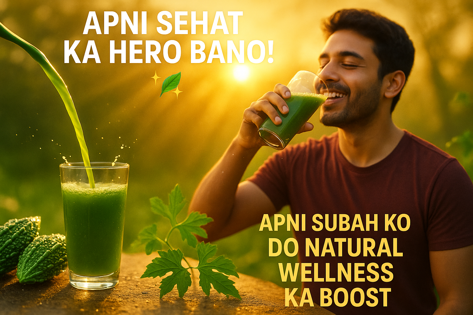 Apni sehat ka hero bano! Karela juice se le lo apni subah ko ek natural wellness ka boost.